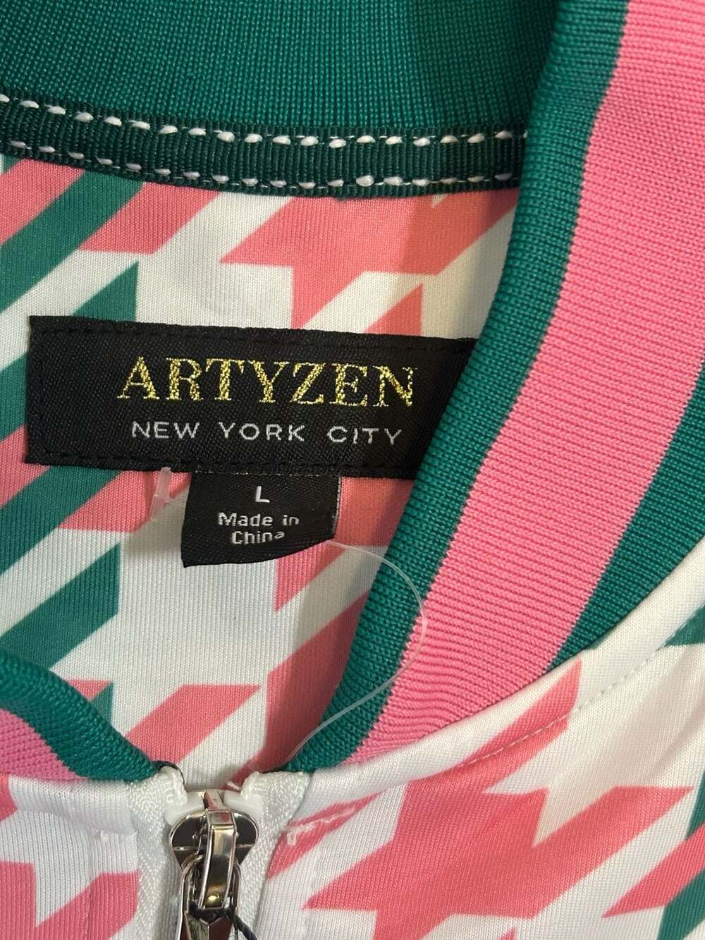Artyzen New York City Women's Houndstooth Bomber Jacket Zip-Up - Picture 2 of 5